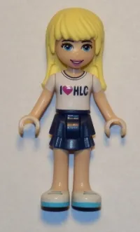 LEGO Friends Stephanie, Dark Blue Layered Skirt, White T-Shirt with 'I Heart HLC' Pattern minifigure