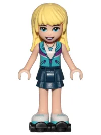 LEGO Friends Stephanie, Dark Blue Layered Skirt, Medium Azure and Dark Purple Vest, Black Roller Skates minifigure