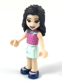 LEGO Friends Emma, Dark Pink Top with Dots, Light Aqua Skirt, Dark Blue Shoes minifigure