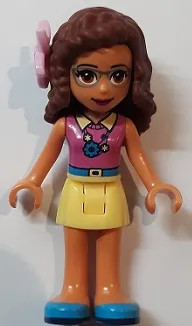 LEGO Friends Olivia, Bright Light Yellow Skirt, Dark Pink Top, Flower minifigure
