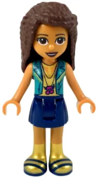 LEGO Friends Andrea, Dark Blue Skirt, Gold Top with Dark Turquoise Vest minifigure