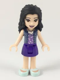 LEGO Friends Emma, Dark Purple Skirt, Medium Lavender Top with White Birds, Sand Blue Vest minifigure