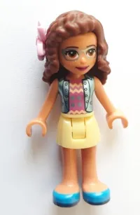 LEGO Friends Olivia, Bright Light Yellow Skirt, Dark Pink Top, Blue Jacket, Flower minifigure