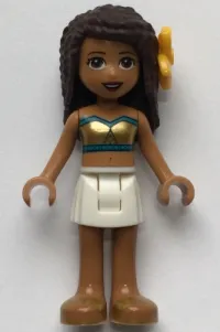 LEGO Friends Andrea, White Skirt, Dark Turquoise and Gold Swimsuit Tube Top, Flower minifigure