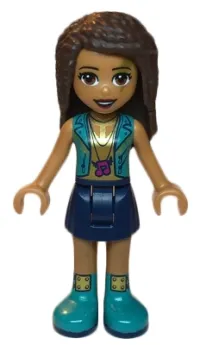 LEGO Friends Andrea, Dark Blue Skirt, Dark Turquoise Vest and Music Notes Necklace Top minifigure