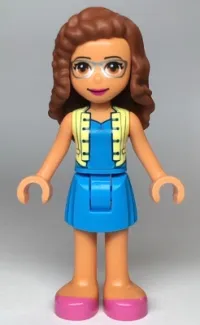 LEGO Friends Olivia, Dark Azure Skirt and Top with Bright Light Yellow Vest, Dark Pink Shoes minifigure