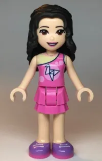LEGO Friends Emma, Dark Pink Layered Skirt, Dark Pink Top with Geometric Triangles, Lavender Shoes minifigure