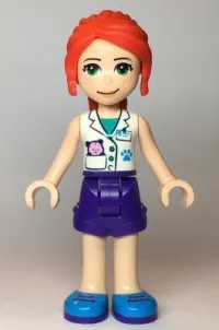 LEGO Friends Mia, Dark Purple Shorts, White Vet Vest Top, Red Hair minifigure
