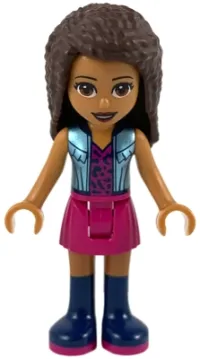 LEGO Friends Andrea, Magenta Skirt, Metallic Light Blue Vest over Magenta Top minifigure