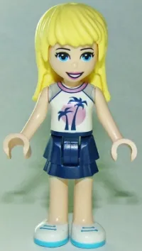 LEGO Friends Stephanie, Dark Blue Layered Skirt, White Top with Palm Trees minifigure