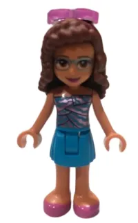 LEGO Friends Olivia, Dark Azure Skirt, Dark Azure and Bright Pink Top, Dark Pink Shoes, Sunglasses minifigure