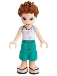 LEGO Friends Ethan, Dark Turquoise Shorts, White Top with Palm Trees minifigure