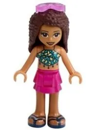 LEGO Friends Andrea, Magenta Layered Skirt, Dark Turquoise and Gold Top, Sunglasses minifigure