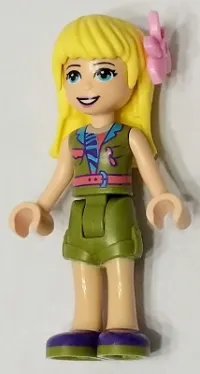 LEGO Friends Stephanie, Olive Green Shorts and Top, Dark Purple Shoes, Flower minifigure
