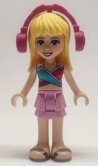 LEGO Friends Stephanie, Bright Pink Layered Skirt, Magenta and Medium Blue Swimsuit Top, Headphones minifigure