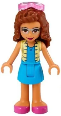 LEGO Friends Olivia, Dark Azure Skirt and Top with Bright Light Yellow Vest, Dark Pink Shoes, Sunglasses minifigure