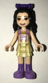 LEGO Friends Emma, Tan Dress with Straps, Medium Lavender Boots, Dark Purple Bow minifigure