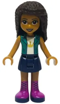 LEGO Friends Andrea, Dark Blue Skirt, Dark Turquoise Jacket over White Top with Crown minifigure