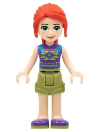 LEGO Friends Mia, Olive Green Shorts, Dark Purple Shoes and Top with Diamonds and Triangles minifigure