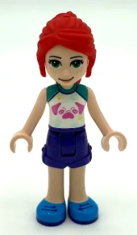 LEGO Friends Mia, Dark Purple Shorts, White Top with Pug Head minifigure