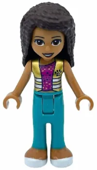 LEGO Friends Andrea, Dark Turquoise Pants, Magenta Top with Gold Vest minifigure