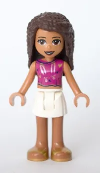 LEGO Friends Andrea, White Skirt, Magenta Sleeveless Shirt with Hearts and Rabbit Face minifigure