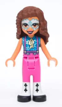 LEGO Friends Olivia, Metallic Light Blue and White Face Paint, Dark Pink Pants, Black and White Leggings and Shoes minifigure