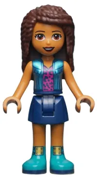 LEGO Friends Andrea, Dark Blue Skirt, Metallic Light Blue Jacket over Magenta Top minifigure