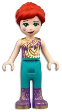 LEGO Friends Mia, Dark Purple and Gold Top, Dark Turquoise Pants, Dark Purple Boots with Gold Pattern minifigure