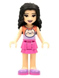 LEGO Friends Emma, Coral and Lavender Cat Shirt, Dark Pink Skirt, Medium Lavender Shoes minifigure
