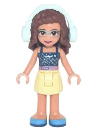 LEGO Friends Olivia, Bright Light Yellow Skirt, Dark Blue Top with Constellations, Light Aqua Headphones minifigure