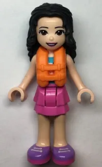 LEGO Friends Emma, Dark Pink Layered Skirt, White Top with Paw Print Undershirt, Life Jacket minifigure