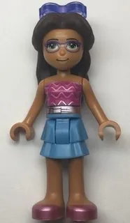 LEGO Friends Layla, Medium Blue Skirt, Dark Pink Top with Metallic Pink Belt, Sunglasses minifigure