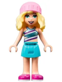 LEGO Friends Stephanie, Metallic Light Blue Swimsuit Top, Medium Azure Skirt, Bright Pink Hat minifigure