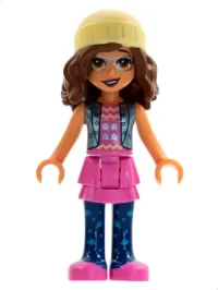LEGO Friends Olivia, Dark Pink Skirt, Dark Blue Leggings, Bright Light Yellow Knit Cap minifigure