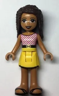 LEGO Friends Andrea, Yellow Skirt with Black Hem, Magenta and White Top with Belt minifigure