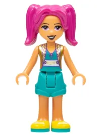LEGO Friends Camila, Dark Turquoise Shorts and Top, Gold Vest, Yellow Shoes minifigure