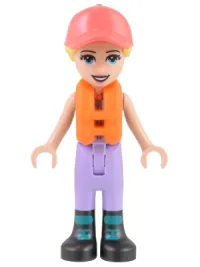 LEGO Friends Stephanie, Lavender Sailing Outfit, Coral Cap, Orange Life Jacket minifigure