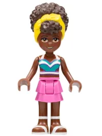 LEGO Friends Nandi, White and Dark Turquoise Tank Top, Dark Pink Skirt, White Sandals, Yellow Head Wrap minifigure