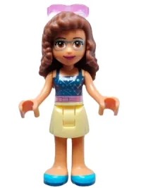 LEGO Friends Olivia (Nougat) - Bright Light Yellow Skirt, Dark Blue Top with Constellations, Trans-Dark Pink Sunglasses minifigure