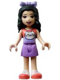 LEGO Friends Emma - Coral and Lavender Top with Cat Head, Medium Lavender Skirt, White Shoes with Coral Soles, Lavender Bow minifigure