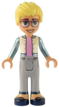 LEGO Friends Olly - White Jacket with Metallic Light Blue Sleeves, Light Bluish Gray Trousers, Dark Blue Shoes minifigure