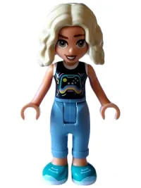LEGO Friends Nova - Black and White Shirt with Video Game Controller, Sand Blue Trousers, Dark Turquoise Shoes minifigure