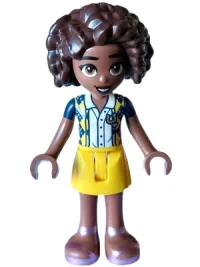 LEGO Friends Aliya - Dark Blue Vest with Diamonds over White Blouse, Yellow Skirt, Metallic Pink Sandals minifigure