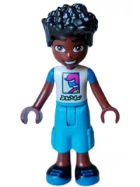LEGO Friends Zac - White and Blue Shirt with Racer, Dark Azure Trousers Cropped Large Pockets, Black Shoes minifigure