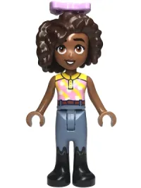 LEGO Friends Aliya - Yellow and Bright Pink Top, Sand Blue Trousers, Black Boots, Lavender Bow minifigure