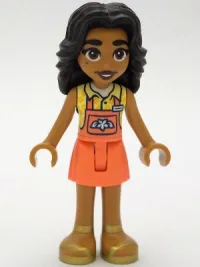LEGO Friends Adi - Coral Overalls Skirt, Bright Light Yellow Shirt minifigure