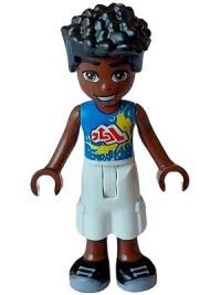 LEGO Friends Zac - Blue Sleeveless Shirt with Yellow Splotches, White Trousers Cropped Large Pockets, Black Shoes minifigure