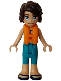 LEGO Friends Marco - Dark Turquoise and Yellow Sleeveless Wetsuit, Orange Life Jacket, Dark Blue Sandals minifigure