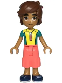 LEGO Friends Leo - Dark Turquoise and Yellow Wetsuit, Coral Trousers Cropped Large Pockets, Medium Nougat Legs, Dark Blue Shoes minifigure